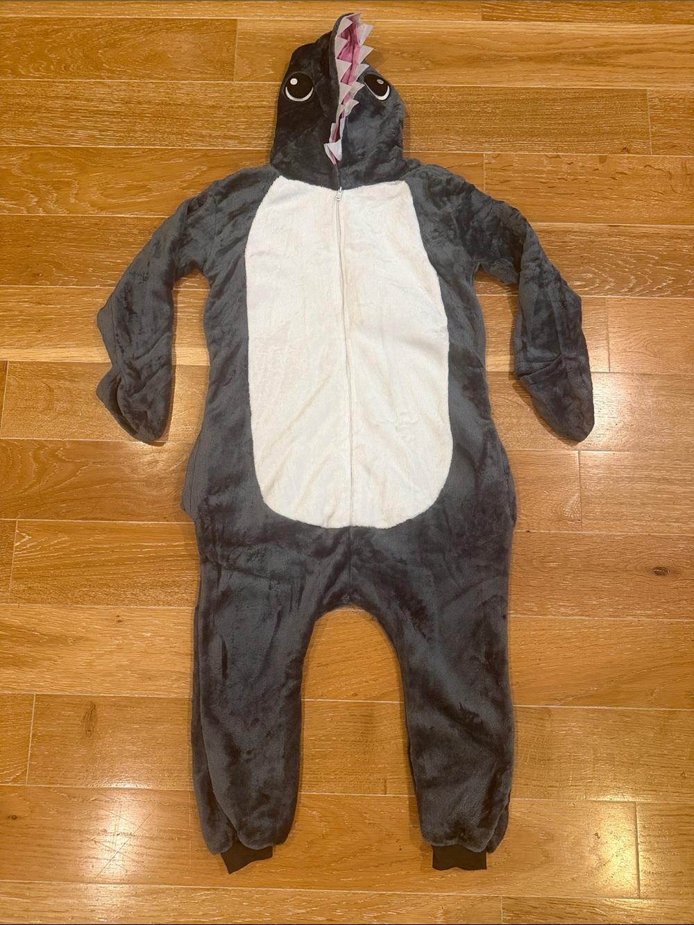 Shark Hooded Kids One-Piece Footie - Gray & White